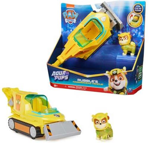 PAW Patrol Aqua Pups - Transformerend Hammerhead Shark-voertuig met Rubble-Speelfiguur