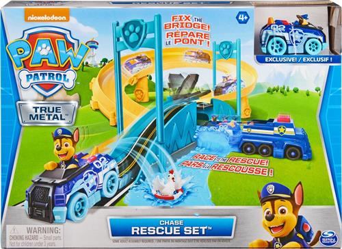 PAW Patrol True Metal - Chase Rescue-baanset met uniek Chase-voertuig van gegoten metaal - schaal 1:55