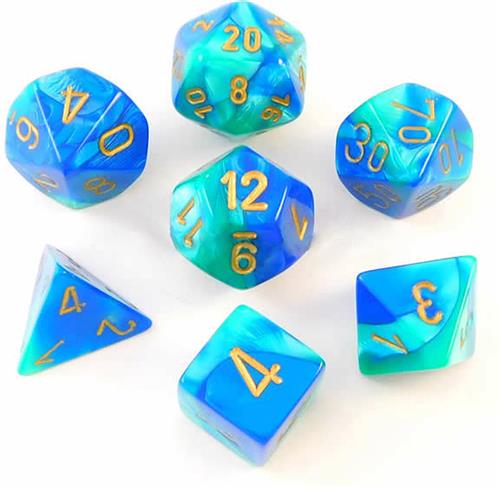 Chessex Gemini Blue-Teal/gold Polydice Dobbelsteen Set (7 stuks)