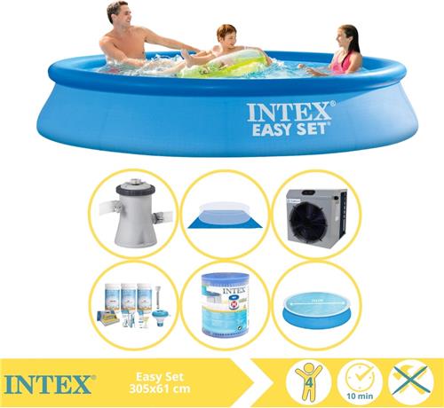 Intex Easy Set Zwembad - Opblaaszwembad - 305x61 cm - Inclusief Solarzeil, Onderhoudspakket, Filter, Grondzeil en Warmtepomp CP