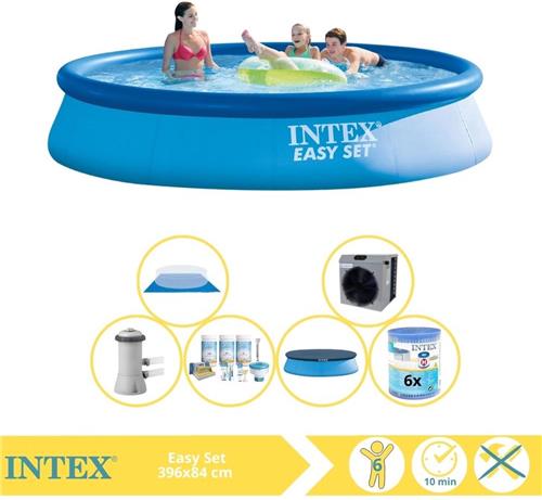 Intex Easy Set Zwembad - Opblaaszwembad - 396x84 cm - Inclusief Afdekzeil, Onderhoudspakket, Zwembadpomp, Filter, Grondzeil en Warmtepomp CP