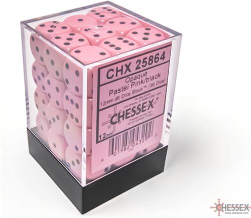 Chessex 36 x D6 Set Opaque Pastel 12mm - Pink/Black