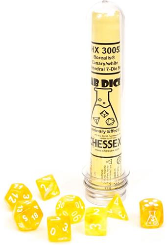 Chessex 8-Die set Lab Dice Borealis Luminary Canary/White