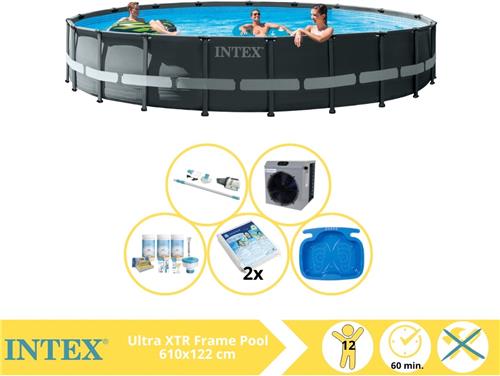 Intex Ultra XTR Frame Zwembad - Opzetzwembad - 610x122 cm - Inclusief Onderhoudspakket, Glasparels, Stofzuiger, Voetenbad en Warmtepomp CP