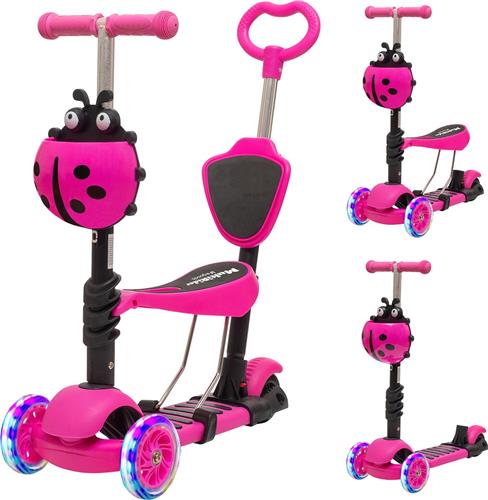 LifeGoods MultiRider - Kinderstep met Duwstang - 3 tot 8 Jaar - Jongens/Meisjes - 2 Lichtgevende Wielen - Roze