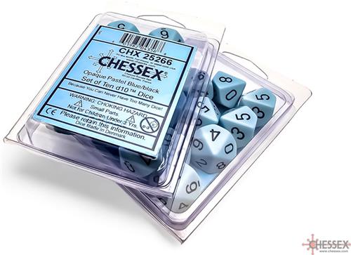 Chessex Opaque Pastel Blue/black D10 Dobbelsteen Set (10 stuks)