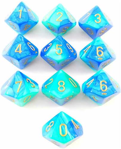 Chessex Gemini Blauw-Taling/goud D10 Dobbelsteenset (10 stuks)