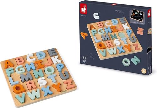 Janod Sweet Cocoon - Houten Alfabet Puzzel - Met Krijtbord Op De Achterkant Om Het Schrijven Van Letters Te Oefenen! - Geschikt Vanaf 2 Jaar