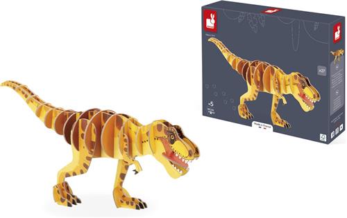 Janod Dino - T-Rex 3D Puzzel - Bouw Zelf Een 3D T-Rex Dinosaurus! - 27 Stukjes Om In Elkaar Te Zetten Zonder Lijm - Geschikt Vanaf 5 Jaar