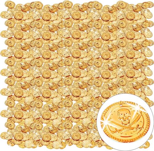 Relaxdays 1152x gouden munten piraat - set - speelgeld - piraten munten kunststof