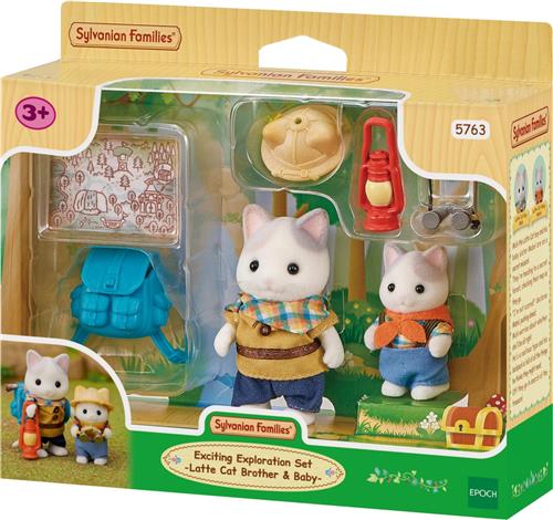 Sylvanian Families 5763 Duo avonturiers - latte kat broer en baby- fluweelzachte speelfiguren