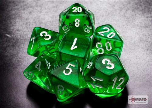 Chessex Translucent Mini-Polyhedral Green/white Dobbelsteen Set (7 stuks)