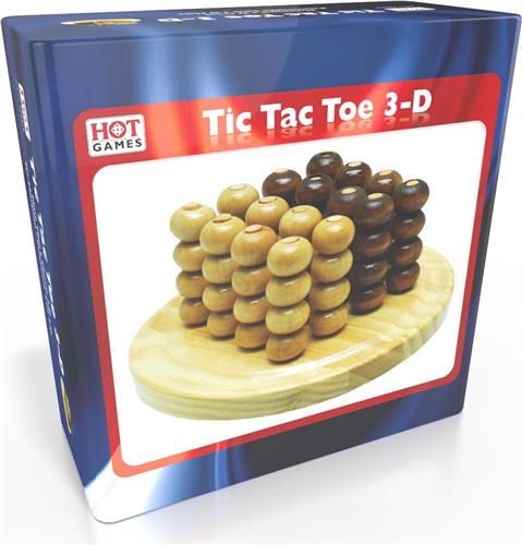 Molenspel TicTacToe 3 D. hout blank/bruin gelakt rond