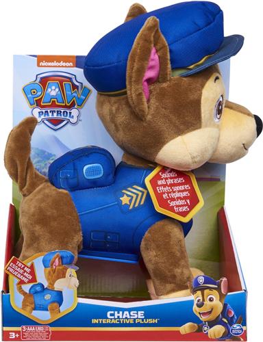 PAW Patrol - Interactief pluchen Chase-knuffeldier van 30 cm met geluiden zinnen en kwispelende staart