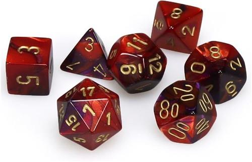 Chessex Gemini Mini-Polyhedral Purple-Red/gold Dobbelsteen Set (7 stuks)