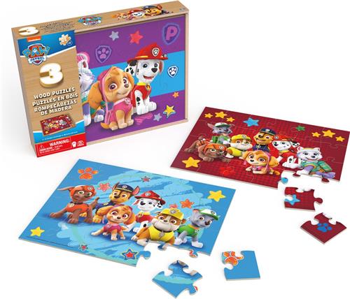 PAW Patrol - 3 Houten Puzzels - 24 stukjes - Met Opbergdoos