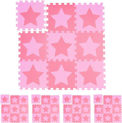 Relaxdays 45x speelmat foam sterren - puzzelmat - speelkleed - vloermat - roze-paars