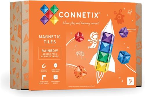 CONNETIX - Magnetisch Tegels - Regenboog Vierkante Verpakking - 42 Stuks