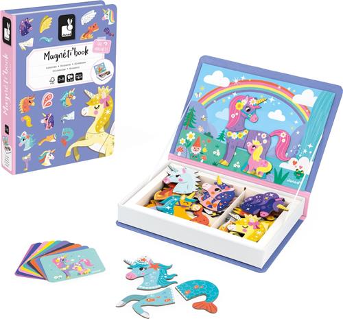 Janod - Magnetibook Unicorn - Magneetboek Speelset Inclusief 44 Magneten En 10 Voorbeeldkaarten - Geschikt vanaf 3 Jaar