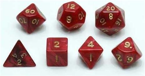 Dobbelstenen Set Rood marmer/parelmoer 7 st. : HOT Games