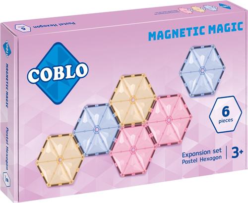 Coblo-Uitbreidingsset Pastel- 6x Zeshoek- Magnetisch speelgoed-Montessori speelgoed-Magnetische tegels-STEM speelgoed-Cadeau kind-Speelgoed 3 jaar t/m 12 jaar