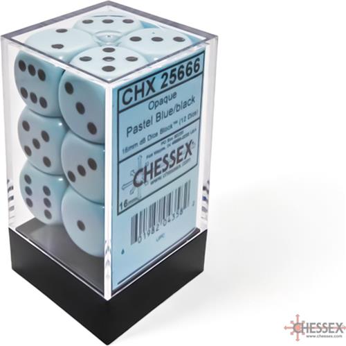 Chessex 12 x D6 Set Opaque Pastel 16mm - Blue/Black