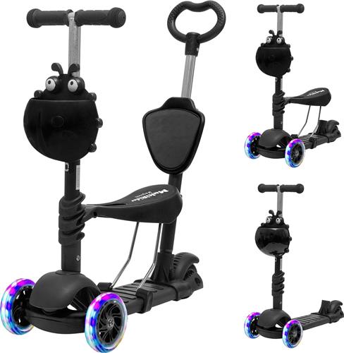 LifeGoods MultiRider - Kinderstep met Duwstang - 3 tot 8 Jaar - Jongens/Meisjes - 2 Lichtgevende Wielen - Zwart