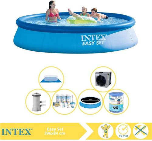 Intex Easy Set Zwembad - Opblaaszwembad - 396x84 cm - Inclusief Solarzeil Pro, Onderhoudspakket, Zwembadpomp, Filter, Grondzeil en Warmtepomp CP