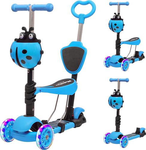 LifeGoods MultiRider - Kinderstep met Duwstang - 3 tot 8 Jaar - Jongens/Meisjes - 2 Lichtgevende Wielen - Blauw