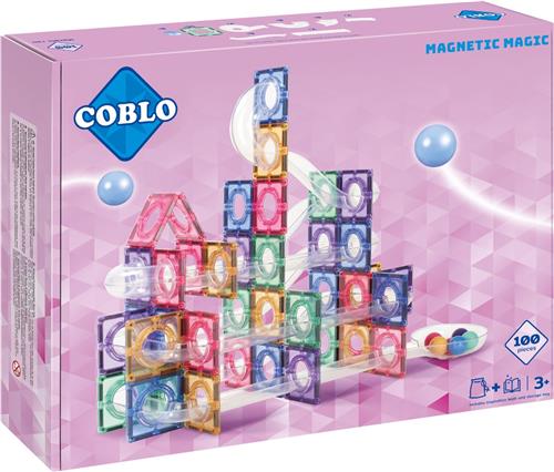 Coblo Pastel Knikkerbaan 100 stuks - Magnetisch speelgoed - Constructiespeelgoed - Magnetische bouwstenen - Magnetic tiles - Cadeau kind - Speelgoed 3 jaar t/m 12 jaar