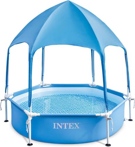 Intex Ø183cm Rond Stalen Frame Zwembad Boven De Grond Met Luifel Blauw 700 Liters