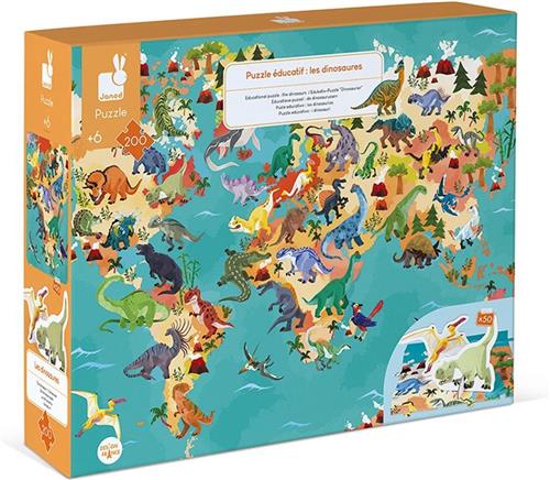 Janod Educatieve Puzzel - Dino's - 200 Stukjes - Ontdek De Wondere Wereld Van De Dinosaurussen Met Deze Reuzenpuzzel Van Bijna 1 Meter Lang! - Geschikt Vanaf 6 Jaar