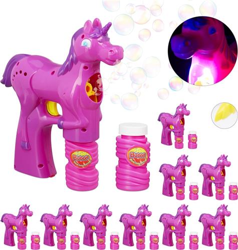 Relaxdays 10x bellenblaas pistool eenhoorn - LED - bellenblaasmachine - unicorn - roze