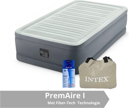 Intex PremAire I - Luchtbed - 1 Persoons - Inclusief Ingebouwde Electrische Pomp. Draagtas en Repairset - 191x99x46 cm - PVC - Grijs