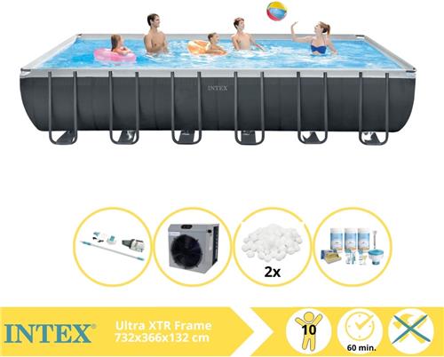 Intex Ultra XTR Frame Zwembad - Opzetzwembad - 732x366x132 cm - Inclusief Onderhoudspakket, Filterbollen, Stofzuiger en Warmtepomp CP