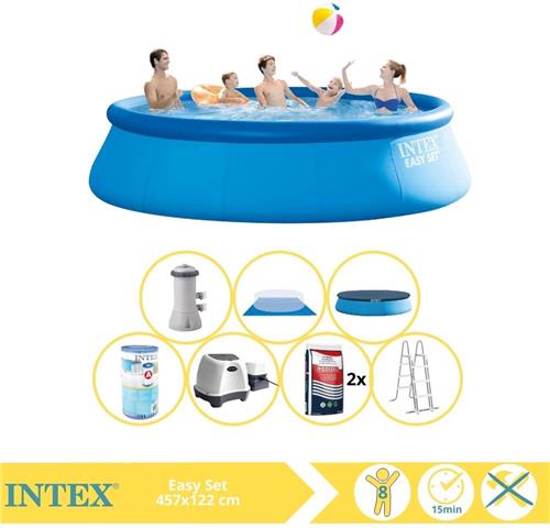 Intex Easy Set Zwembad - Opblaaszwembad - 457x122 cm - Inclusief Filter, Zoutsysteem en Zout