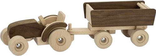 Goki Houten tractor met aanhangwagen 52,5 x 14 x 14 cm