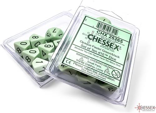 Chessex Opaque Pastel Green/black D10 Dobbelsteen Set (10 stuks)