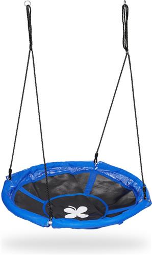 Relaxdays nestschommel rond - 100 kg - outdoor schommel - vogelnestschommel - blauw-zwart - 110 cm