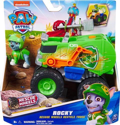 PAW Patrol Reddingswagens - Vuilniswagen met Rocky speelfiguur - Speelgoedauto