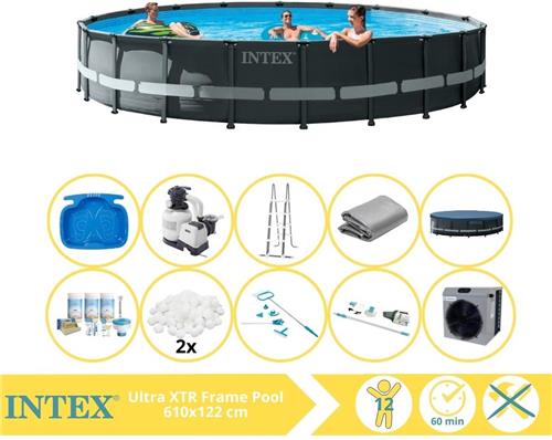 Intex Ultra XTR Frame Zwembad - Opzetzwembad - 610x122 cm - Inclusief Onderhoudspakket, Filterbollen, Onderhoudsset, Stofzuiger, Voetenbad en Warmtepomp CP