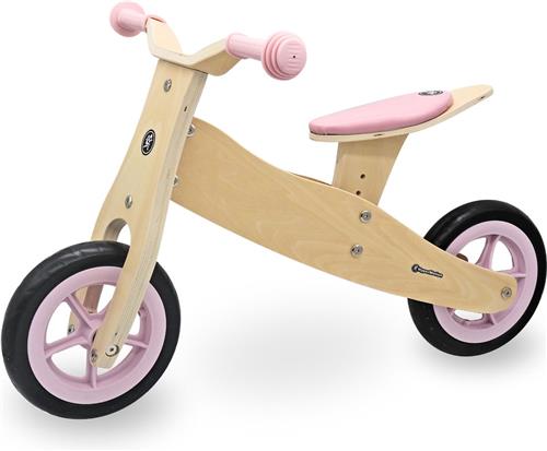 HyperMotion Houten driewieler voor een kind vanaf 18 maanden, kinderloopfiets 2-in-1 PERCY, fietsen voor peuters, loopfiets voor een jongen en een meisje vanaf 2 jaar, verstelbare zitting, roze