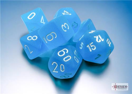 Chessex Frosted Mini-Polyhedral Caribbean Blue/white Dobbelsteen Set (7 stuks)