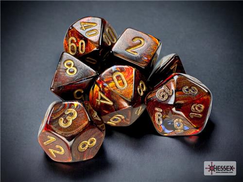 Chessex Scarab Mini-Polyhedral Blue Blood/gold Dobbelsteen Set (7 stuks)