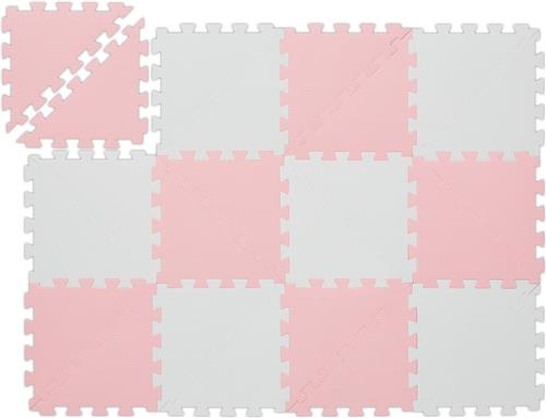 Relaxdays speelmat puzzel - 12-delig - roze-wit - puzzelmat - kinderkamer - speeltegels