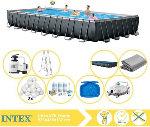 Intex Ultra XTR Frame Zwembad - Opzetzwembad - 975x488x132 cm - Inclusief Onderhoudspakket, Filterbollen, Luxe Zwembad Stofzuiger en Voetenbad