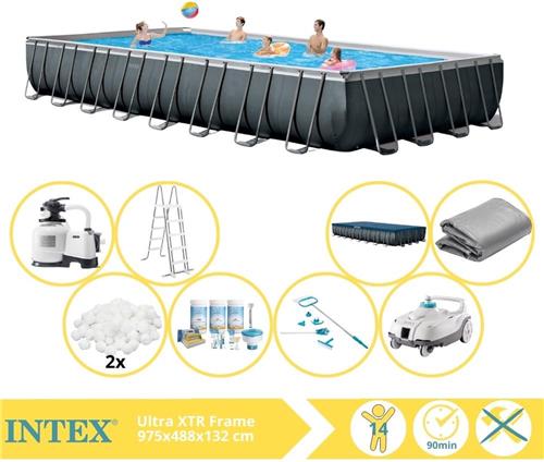 Intex Ultra XTR Frame Zwembad - Opzetzwembad - 975x488x132 cm - Inclusief Onderhoudspakket, Filterbollen, Onderhoudsset en Luxe Zwembad Stofzuiger