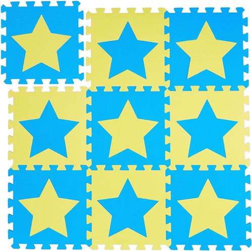 Relaxdays speelmat foam sterren - puzzelmat - kinderen - speelkleed - vloermat eva schuim - blauw-geel