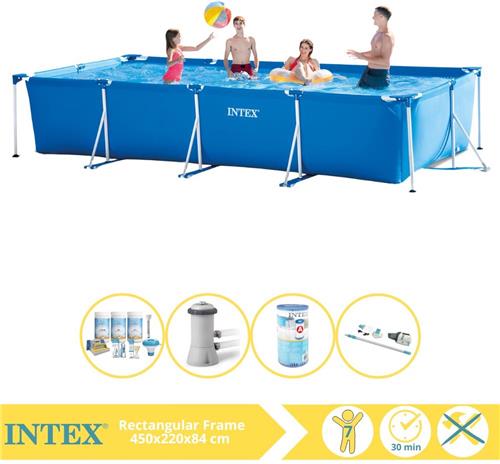 Intex Rectangular Frame Zwembad - Opzetzwembad - 450x220x84 cm - Inclusief Onderhoudspakket, Filter en Stofzuiger