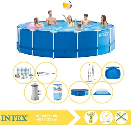 Intex Metal Frame Zwembad - Opzetzwembad - 457x122 cm - Inclusief Onderhoudspakket, Filter, Stofzuiger en Voetenbad